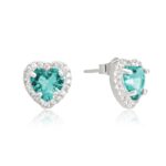 Brinco de prata 925 coração turmalina com borda cravejada com zircônias