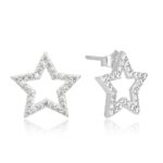 Brinco de prata 925 estrela vazada cravejada de zircônias