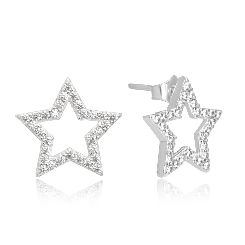 brinco-de-prata-estrela-vazada-cravejada Brinco de prata 925 estrela vazada cravejada de zircônias - Imagem 1