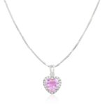 Colar de prata 925 coração rosa com borda cravejada com zircônias 45 cm