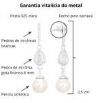 Brinco de prata 925 fio cravejado gota e pérola penduradas - Imagem 4
