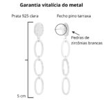 Brinco de prata 925 elos ovais liso e cravejado com zircônias - Imagem 4