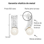 Brinco de prata 925 palito curvado cravejado com pérola - Imagem 4