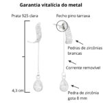 Brinco de prata 925 base L cravejada com corrente gota removível - Imagem 4
