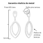 Brinco de prata 925 gota dupla vazada e cravejada - Imagem 2
