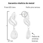 Brinco de prata 925 três pendentes com gota zircônia lateral cravejada - Imagem 3