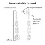 Brinco de prata 925 degradê com três zircônias cristal - Imagem 3