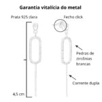 Brinco de prata 925 base oval cravejada com corrente dupla - Imagem 3