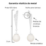 Brinco de prata 925 fio duplo cravejado com pérola pendurada - Imagem 3