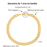 Pulseira masculina Groumet dupla 5mm banhado a ouro 18K - Imagem 3