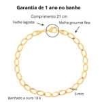Pulseira masculina Groumet fina 5mm banhado a ouro 18K - Imagem 3