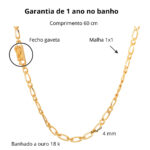 Corrente masculina 1x1 fecho gaveta 4mm banhada a ouro 18K - Imagem 3
