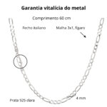 Corrente de prata 925 masculina 3x1 Fígaro 4mm 60cm - Imagem 3