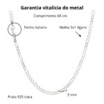 Corrente de prata 925 masculina 3x1 Fígaro 3mm 60cm - Imagem 3