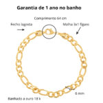 Pulseira masculina 3x1 Fígaro 6mm banhado a ouro 18K - Imagem 3