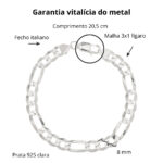Pulseira de prata 925 masculina 3x1 Fígaro 8mm - Imagem 3