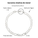 Pulseira de prata 925 masculina 3x1 Fígaro 5mm - Imagem 3