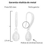 Brinco de prata 925 gancho com gota cravejada pendurada - Imagem 3