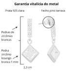 Brinco de prata 925 fio cravejado com pingente geométrico pendurado - Imagem 5