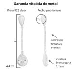 Brinco de prata 925 palito longo cravejado com gota cristal pendurada - Imagem 3