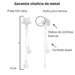 Brinco de prata 925 estrela cravejada com corrente dupla estrelinhas - Imagem 3