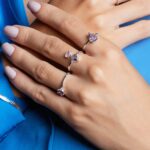 Anel de prata aro invertido zircônia gota ametista