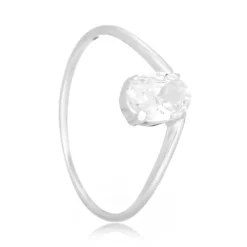 Anel de prata aro ondulado zircônia oval cristal