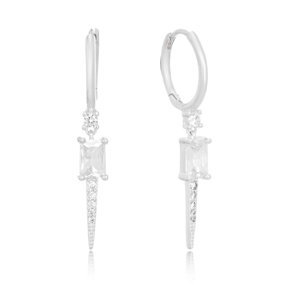 brinco-de-prata-argola-lisa-com-zirconia-retangular Brinco de prata argola lisa com zircônia retangular