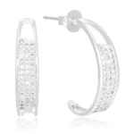 Brinco de prata argola tarraxa meia lua cravejada