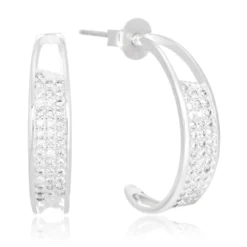 Brinco de prata argola tarraxa meia lua cravejada