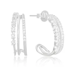 Brinco de prata argola tripla com zircônias