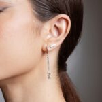 Brinco de prata argola U com corrente tripla