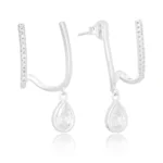 Brinco de prata aro duplo com pingente zircônia gota