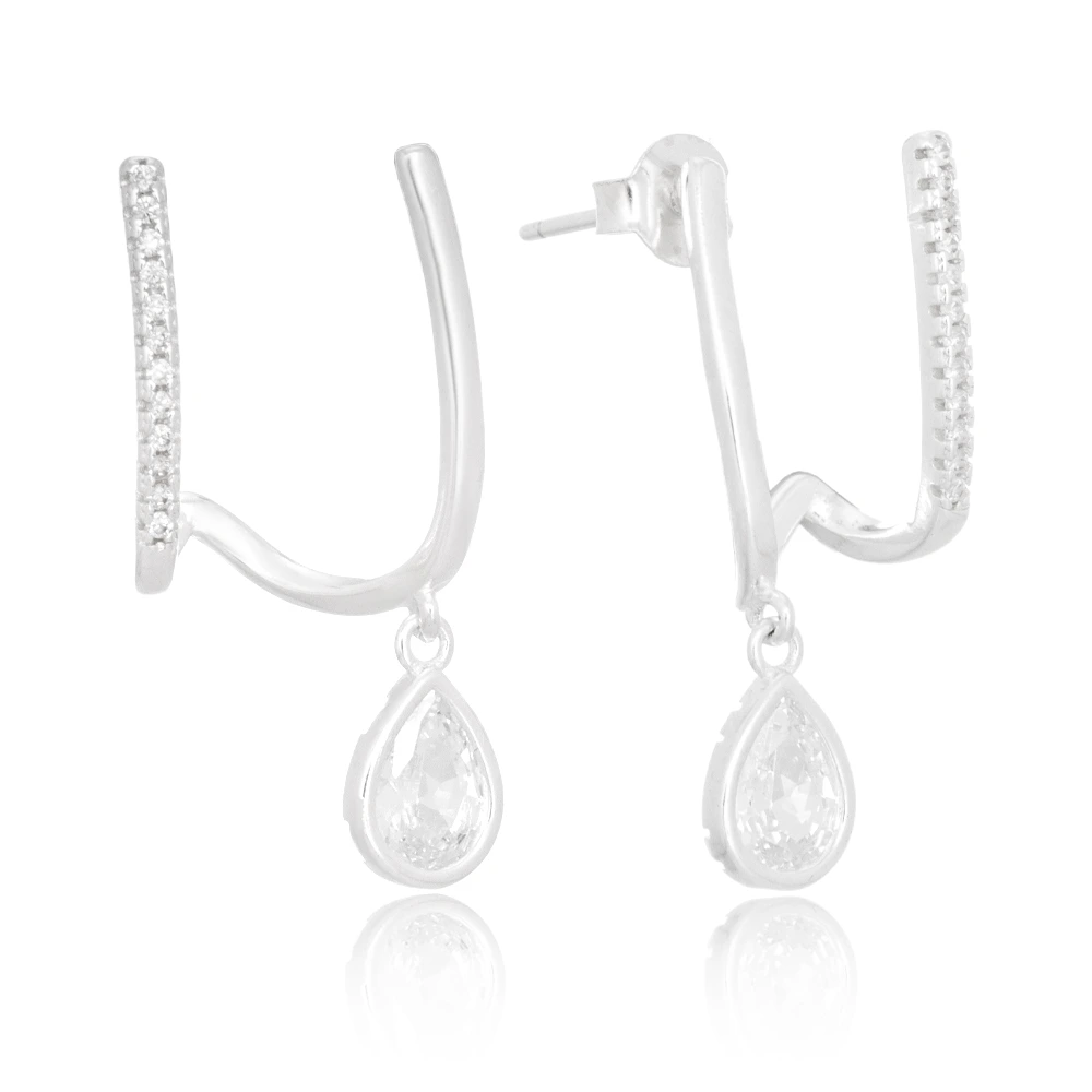 brinco-de-prata-aro-duplo-cravejado-com-pingente-zirconia-gota Brinco de prata aro duplo com pingente zircônia gota