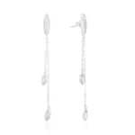 Brinco de prata base oval cravejada corrente dupla zircônias