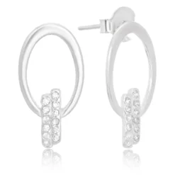 Brinco de prata base oval dois fios cravejados