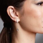 Brinco de prata base cravejada corrente gota removivel