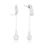 Brinco de prata base cravejada corrente gota removivel