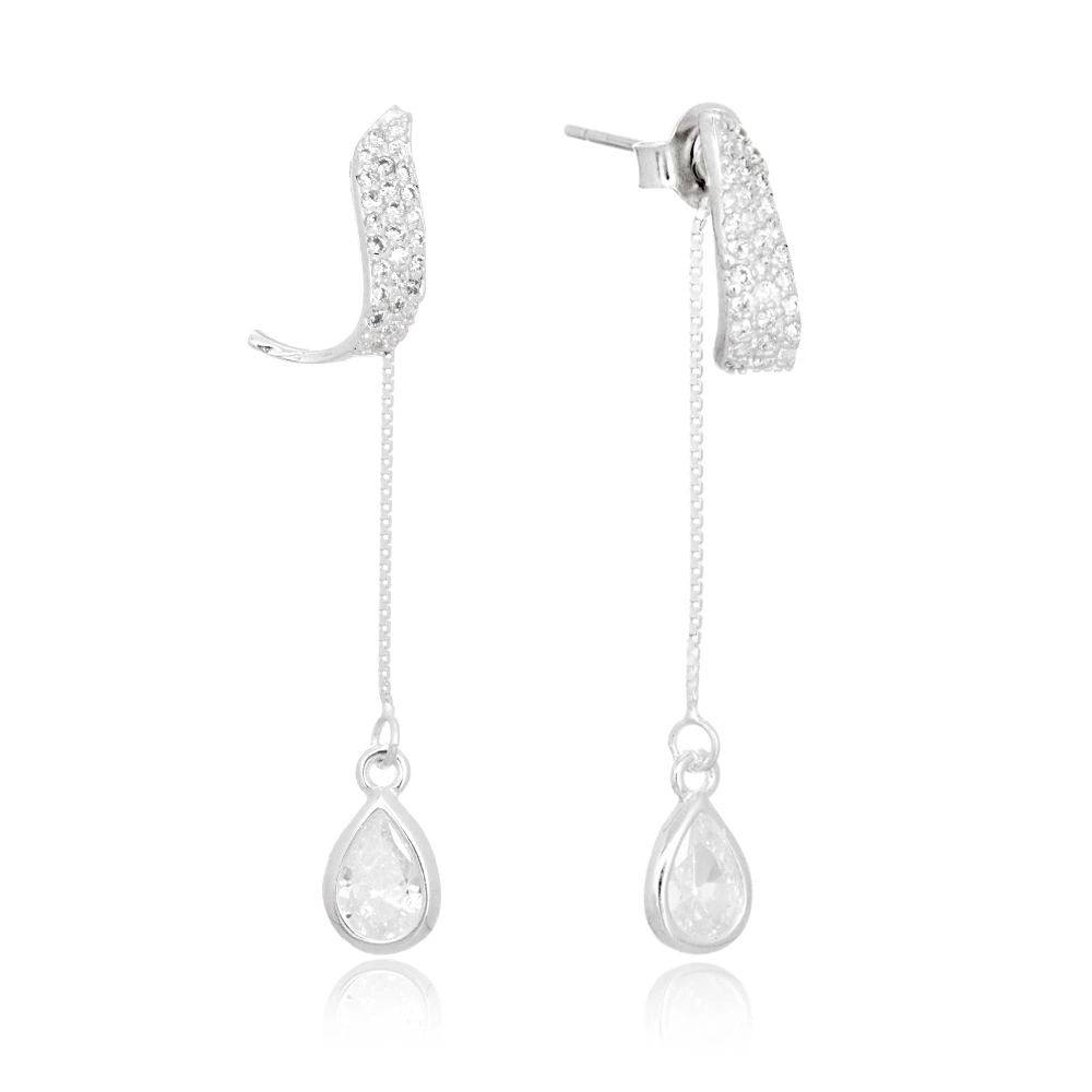 brinco-de-prata-cravejado-com-corrente-gota-removivel (1) Brinco de prata base cravejada corrente gota removivel