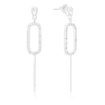 Brinco de prata cravejado duas correntes