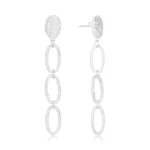 Brinco de prata elos ovais lisos e cravejados