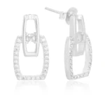 Brinco de prata estribo duplo cravejado