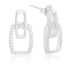 Brinco de prata estribo duplo cravejado