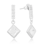 Brinco de prata fio cravejado pingente geométrico