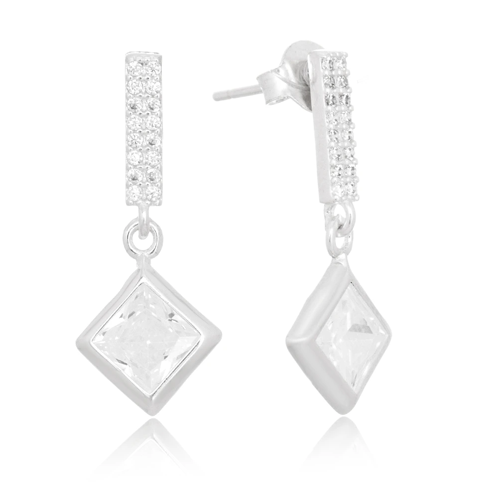 brinco-de-prata-fio-cravejado-pingente-geometrico (1) Brinco de prata fio cravejado pingente geométrico