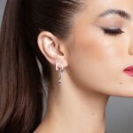 Brinco de prata gancho cravejado com zircônias gota ametista