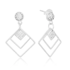 Brinco de prata geométrico triplo cravejado