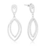 Brinco de prata gota dupla vazada lisa e cravejada