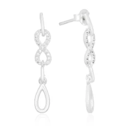 Brinco de prata infinito cravejado com gota lisa