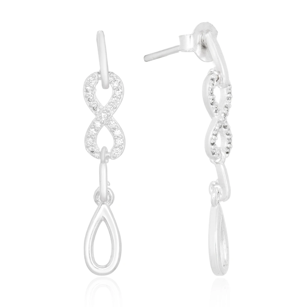 brinco-de-prata-infinito-cravejado-gota-lisa (1) Brinco de prata infinito cravejado com gota lisa